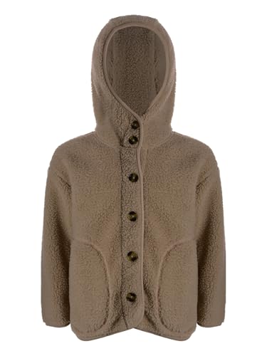 Girls Boys Polar Fleece Jacket Winter Warm Thick Hooded Outerwear Long Sleeve Button Coat