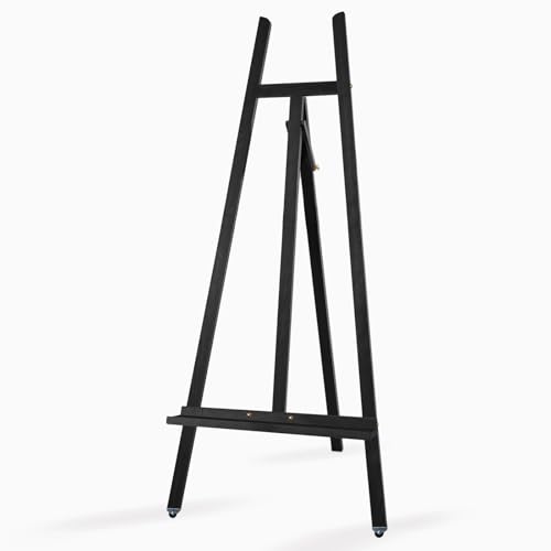 Somime A - Frame Wooden Display Easel - Adjustable Lyre Beechwood Studio Easel Stand Holding Canvas Up to 90', Inclinable Artist Floor Painting Easel for Artwork Painting, Black