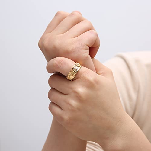 HZMAN 8mm Moon Star Sun Statement Ring Stainless Steel Boho Jewelry for Women Men3