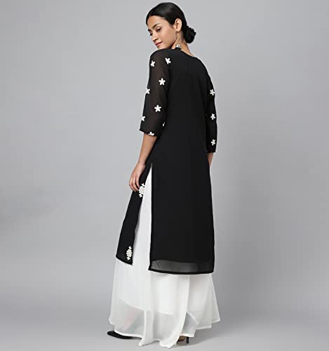 Image of RATAN Georgette Straight Lucknowi Chikankari Ethinic Wear Kurta for Women
