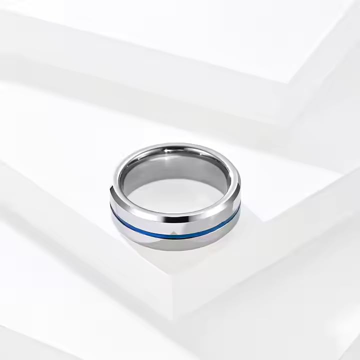 Image of Fashion Frill Stylish With Electric Blue Line Ring For Women And Men Stainless Steel Ring For Women And Men Gift For Him Her