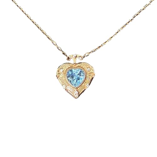 Collier topaze bleu naturel pendentif coeur pour femme en argent