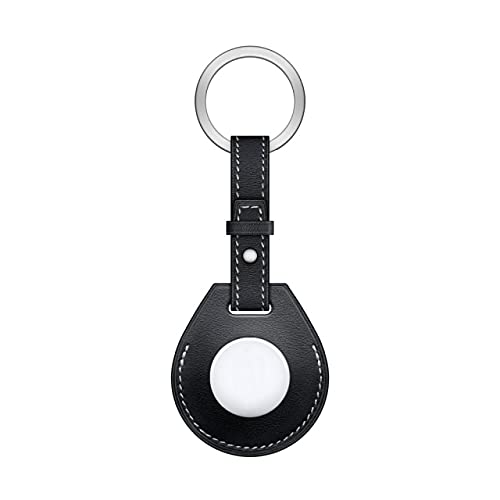 Utopiashi M3C Luxurious Shockproof Protective Case for AirTag Leather Hangable Key Ring Luggage Tag Bag Charm Loop,Black ,One Size