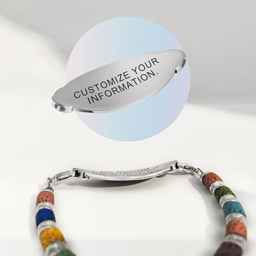 Custom Women's Medical Alert Bracelets with Free Engraving - Natural Lava Rock Stone Beaded Emergency Bracelet for Women Medic ID Jewelry for Allergy, Diabetes, Epilepsy,6.0-9.0 Inches2