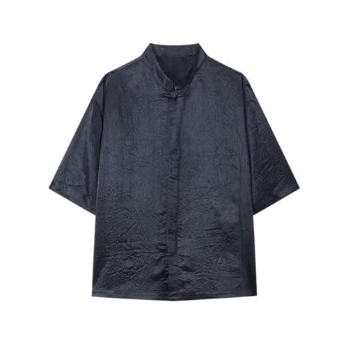 T-Shirt Homme Style Chinois Décontracté Noir Ample col Mao Été