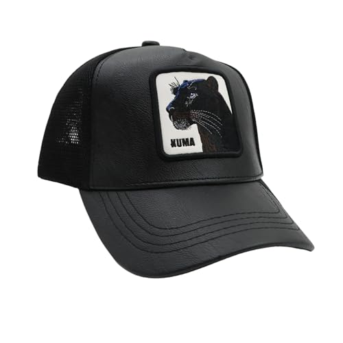 Image of kill off Leather Baseball Cap Panther Patch Cap Trucker for Men Snapback Mesh Animal Patch Hat Men's Black Djustable Baseball Hat Streetwear Fashion Hat