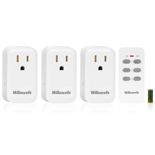 Remote Control Outlet, WILAWELS Wireless Remote Light Switch, Expandable Electrical Outlet Switch for Lamp, Light, Fan, Appliance, 100ft RF Range, FCC Listed, 1 Remote + 3 Outlets W02RC1306