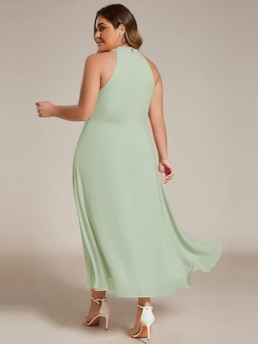 Image of Ever-Pretty Plus Women's Sleeveless Halter A Line Pleated High Low Plus Size Wedding Guest Cocktail Dresses 31926-DA