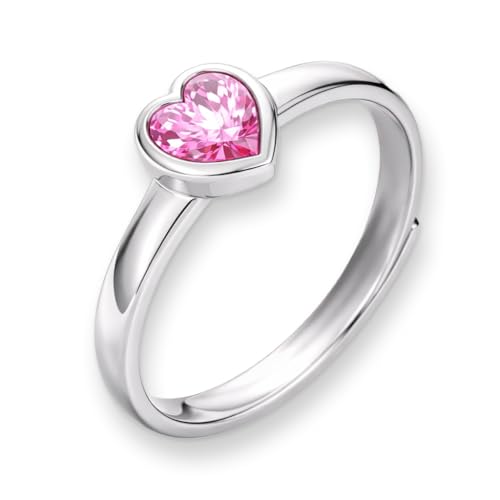 Anello da bambina con cuore di zircone, misura universale: l'anello in argento è aperto nella parte inferiore, la dimensione dell'anello è quindi facilmente regolabile (per stringerlo o allargarlo).
