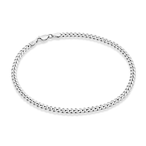 Miabella Solid 925 Sterling Silver Italian 3.5mm Diamond Cut Cuban Link Curb Chain Anklet for Women, Made in Italy
