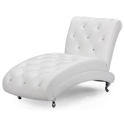 BOWERY HILL Mid-Century Faux Leather Tufted Chaise Lounge in White