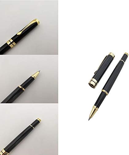 Accod Business Ballpoint Pen Black Metal Pen 0.5MM Signature Pen with Two Replaceable Refills Gift Box (Black)