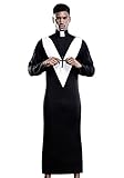 Sipumia Mens Halloween Priest Cosplay Costume Role Play Western Priest Godfather Uniform Nightclub Black Outfit