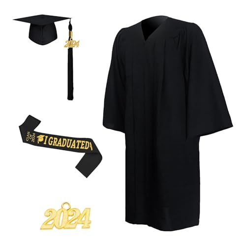 Ziennhu Vestido de graduación y gorro 2024, juego de disfraz unisex de graduación para adultos, graduación de la escuela secundaria, universidad