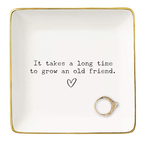 Friendship Christmas Gifts for Best Friend Bff Thank You Gift for Bestie Soul Sisters Xmas Friendship Keepsake-Ceramic Jewelry Tray Trinket Holder Ring Dish-It Takes A Long Time To Grow An Old Friend