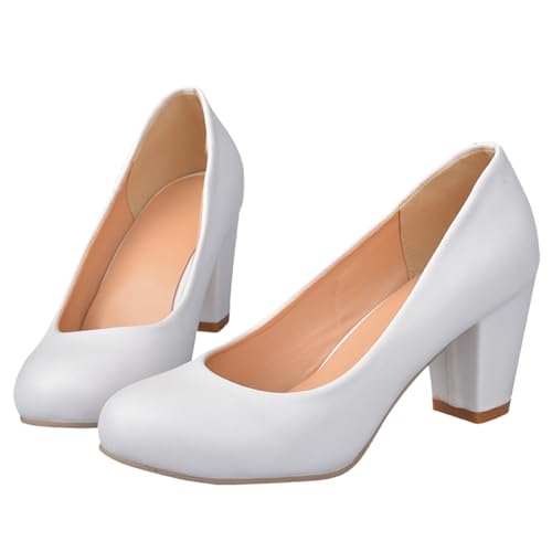 Round Toe Office Block Heel Womens Slip On Pumps4