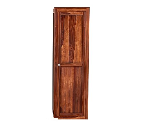 Image of Sheesham Wood Wooden Single Door Wardrobe Organizer for Clothes | - Solid Wood Almirah with 5 Shelves - Cupboard for Large Bedroom (Design 27)