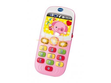 Telephone Portable Bebe bilingue Francais / Anglais, Rose - Baby Smartphone educatif - Sons et lumieres - Set Jouet Musical et Carte Tigre