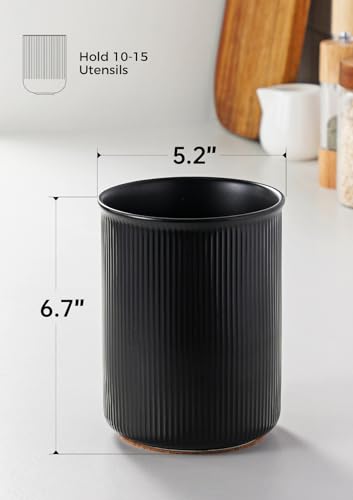 Image of LoeJan Utensil Holder, Extra Large Utensil Crock, Stable Ceramic Utensil Organizer, Cooking Tool Organizer Set for Kitchen Counter Farmhouse Decor, Matte Black