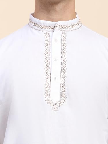 Image of SKAVIJ Men's Cotton Embroidered Kurta Shirt - Long Sleeve Traditional Indian Tunic for Casual