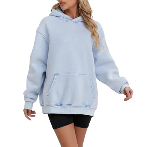 Image of FAIABLE Womens Oversized Acid Wash Hoodie Unisex Heavyweight Cotton Hoodies Fleece Vintage Washed Sweatshirt Women Men