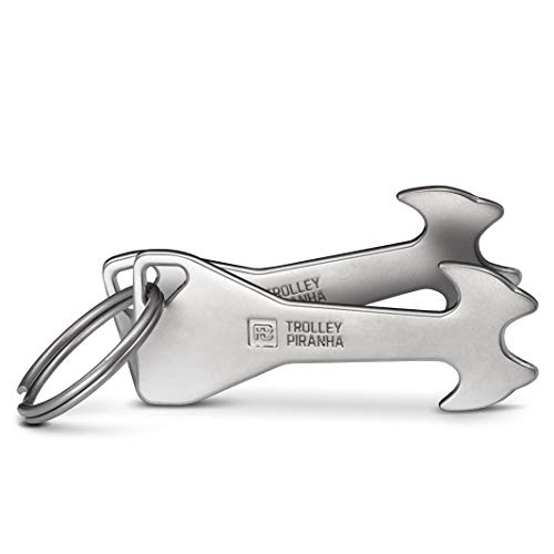 Preisvergleich Produktbild FABACH 2 Trolley Piranha Einkaufswagenlöser aus Metall in Silber - Einkaufswagenchip Schlüsselanhänger - Einkaufschip für Einkaufswagen - Chip abziehbar, Kein Steckenbleiben im Pfandschloss