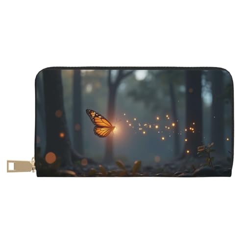 Magical Orange Butterfly Print Wallet Women, Leather Bifold Multi Card Wallet, Long Purse Women's Wallets