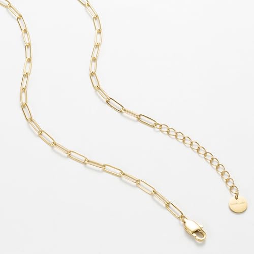 14K Gold Plated Open Circle Carabiner Link Paperclip Necklace with Charm Holder Pendant, Jewelry Gifts for Women3