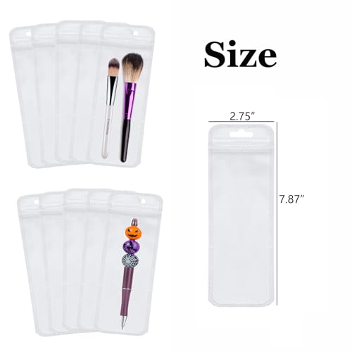 Image of 100 Pcs Pen Packaging Bags for Small Business, Resealable Pouch Bag for Pens, Clear Zipper Smell Proof Storage Bags for Packaging Lipgloss, Jewelry, Cosmetic, Candy 2.75x7.8inch