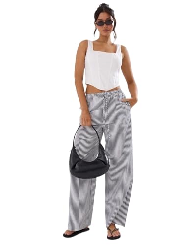 Womens Classic Casual Pants Summer Feel Tie Waist Trouser(Large)