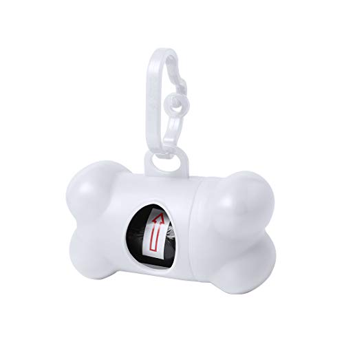 Dispensador en Forma de Hueso de Bolsitas Coletoras de Excremento de Perros y Mascotas - Porta Bolsas de Desechos Heces Caca + 15 Bolsas (Blanco)