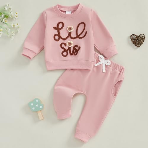 Toddler Infant Baby Girl Fall Winter Clothes Big Sister Little Sister Matching Outfits Sweatshirt Pants Set2