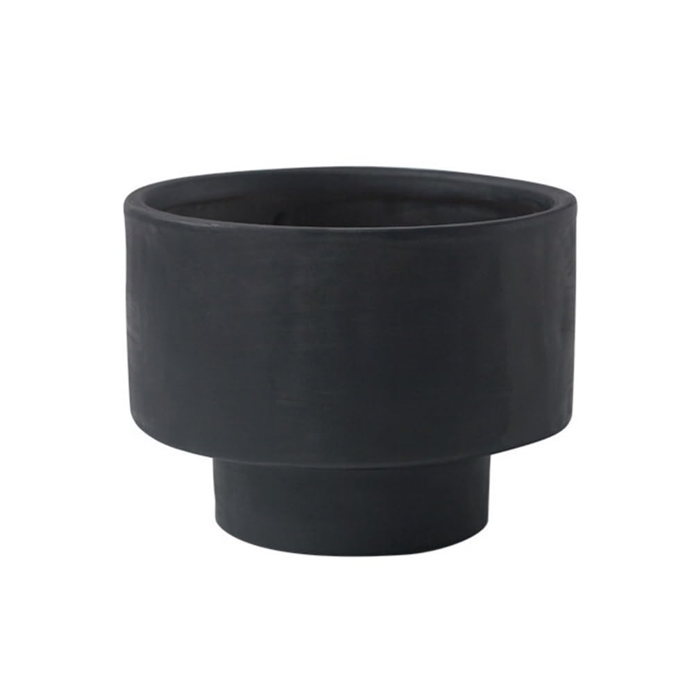 XBGfdySD Rotundity Ceramic Planter, Plant Pot with Drainage Holes, Indoor and Outdoor Flower Planting Container(Black,Large)