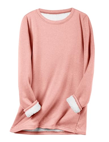 Image of Flygo Women's Winter Warm Sherpa Lined Fleece Crewneck Sweatshirt Pullover Loungewear Tunic Tops