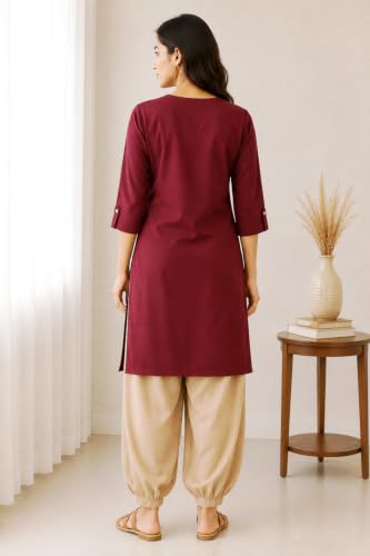 Image of Women's Rayon Solid Straight Kurti | 3 /4 Sleeve | Round Neck with V Cut | Regular Fit | Casual Office Wear Kurta for Women