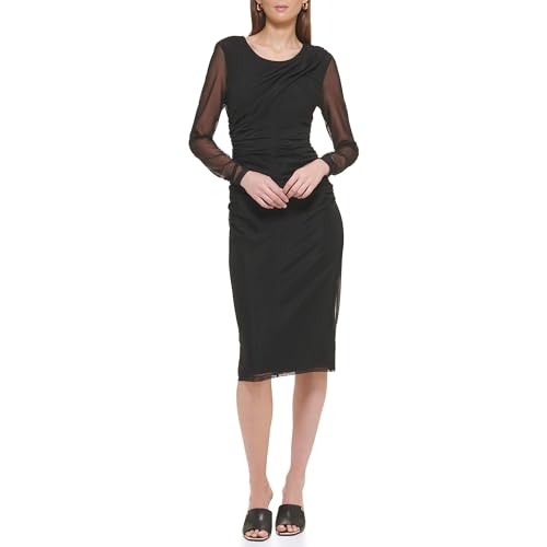 Amazon.com: DKNY Long Sleeve Crew Neck Ruched Mesh Midi Dress Black LG :  Clothing, Shoes & Jewelry