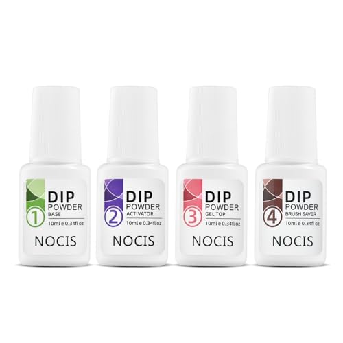 Dipping Powder Liquid Set - Base Activator Top Coat Brush Saver Acrylic Dip Powder System Essentials Kit 4PCS - Quick Dry Acrylic Nail Liquid No Need UV Lamp for French Nails