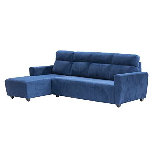 Image of Wakefit Sofa Set | 3 Year Warranty | Sofa 3 Seater, 3 Seater Sofa for Living Room, Wooden Sofa Set, 3 Seater + Left Aligned, Sofa for Living Room - Belize(Fabric-Velvet : Blue)