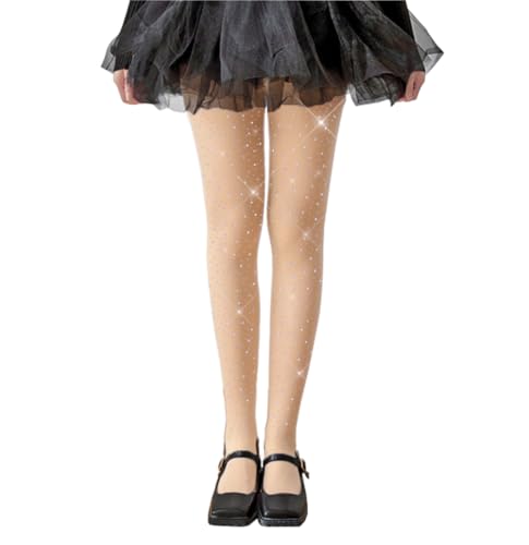 LUCKELF Girls Glitter Tights Soft Opaque Tights Sparkle Rhinestone Tights School Dress Dance Stockings (US Age 4 Years 6 Years Skin)