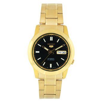 ZCR[ Seiko Men's SNKK22 Gold Plated Stainless Steel Analog with Black Dial Watch j Y rv ysAiz