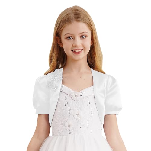 Kids Flower Girl Bolero Cape Dress Cover Up Short Puff Shrug Open Front Cardigan Coats
