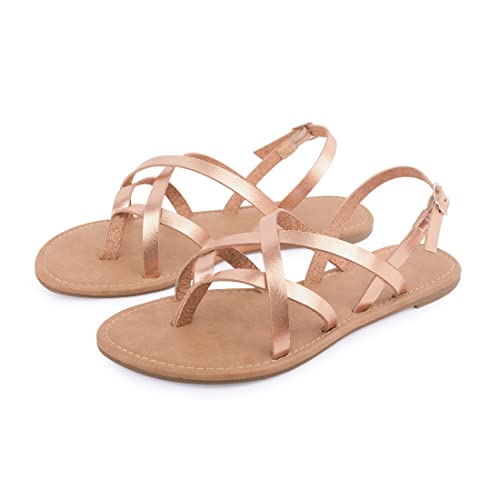 Image of Huayuanwell Women's Gladiator Flat Sandals Fisherman Strappy Sandals Ankle Strap Sandals