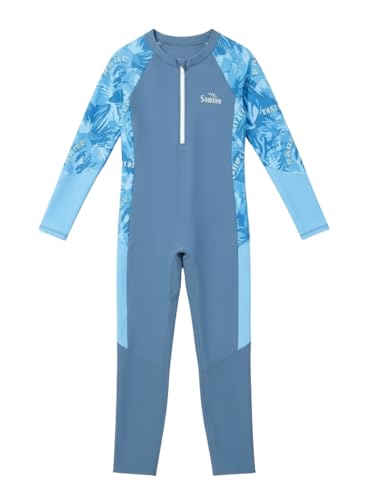 Image of The Mom Store Boys Swimsuit | Soft Stretchy Polyester Elastane Swimwear | Stylish Trendy Printed Swim Wear for Beach & Pool | One-Piece Swimming Costume for Kids Boys | Swimsuit with Front Zipper