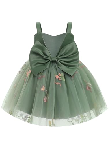 IBTOM CASTLE Toddler Baby Flower Girl Dress Floral Embroidery Pleated Tulle Bowknot Birthday Party Pageant Tutu Dress
