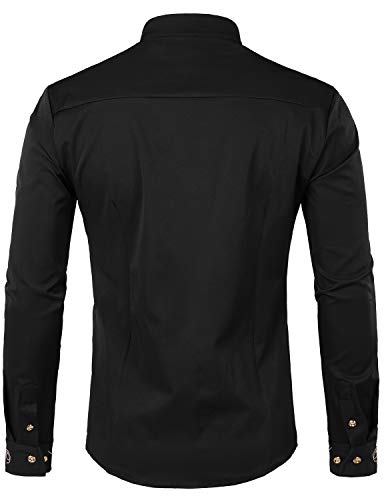 ZEROYAA Men's Luxury Gold Embroidery Design Slim Fit Long Sleeve Button Up Dress Shirts2