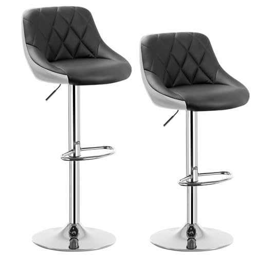 WOLTU 2 X Barkrukken Hoogte verstelbaar,Barstoelen draaistoel in Kunstleer en verchroomd staal,Grijs+Wit BH30grw-2