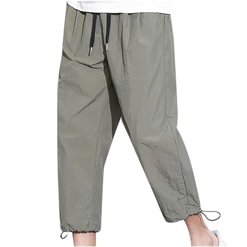Casual Beach Capri Pant for Men Summer Loose Comfy Ice Silk Cool Quick Dry Pants Drawstring Sport Capris with Pocket2