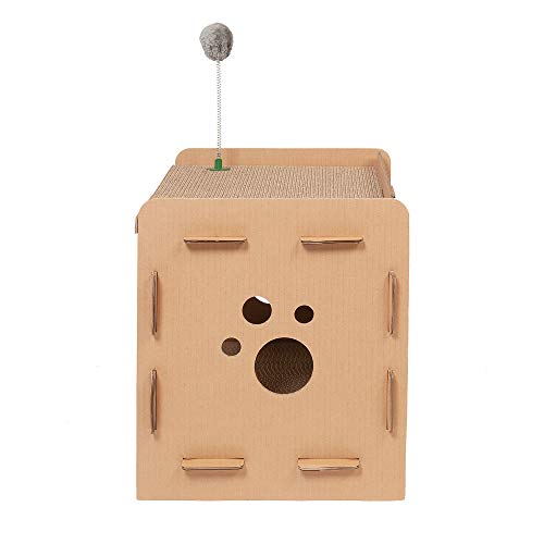 Image of Furhaven Pet Furniture for Cats and Kittens - Tiger Tough Modern Condo Corrugated Cat Scratcher Playhouse Hideout with Catnip, Cardboard (Brown), One Size