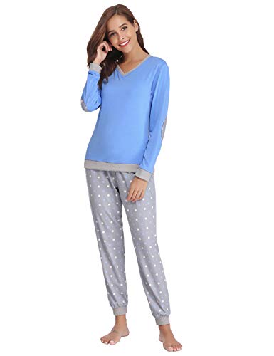 Abollria Pijama Mujer Algodón 2 Piezas Set V-Cuello Conjunto de Pijamas de...