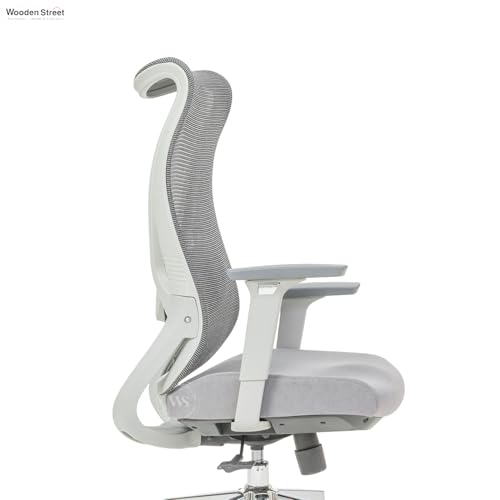 Image of Wooden Street Rowen Mesh Fabric Ergonomic High Back Office Chair | 2 Year Warranty | Breathable Mesh Upholstery, Moulded Foam Cushion Seat, Adjustable Reclining & Seat Sliding Metal Wheelbase (Grey)